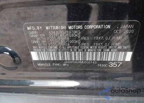 2021 Mitsubishi Outlander Sport 2.0 Be 2Wd/2.0 Es 2Wd/2.0 Le 2Wd/2.0 S 2Wd from USA, damaged, VIN JA4APUAUXMU005143